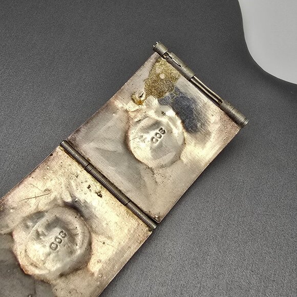 Antique 900 Silver Cannetille Carnelian Cabochon Hinged Panel Bracelet 7" - Picture 8 of 16